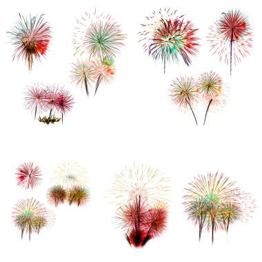 Beyaz arka plan üzerinde renkli havai fişek ışığı ayarla