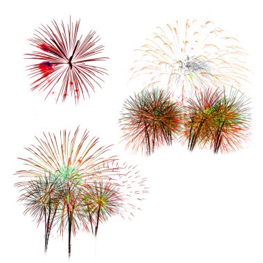 Beyaz arka plan üzerinde renkli havai fişek ışığı ayarla