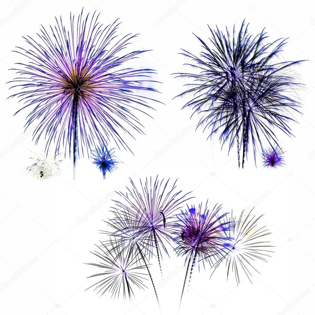 Set of colorful fireworks light on white background