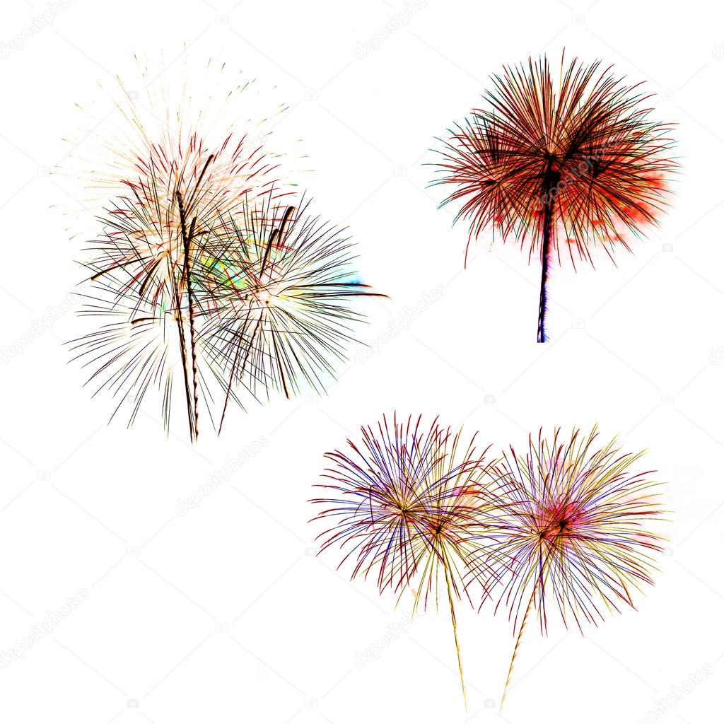 Set of colorful fireworks light on white background