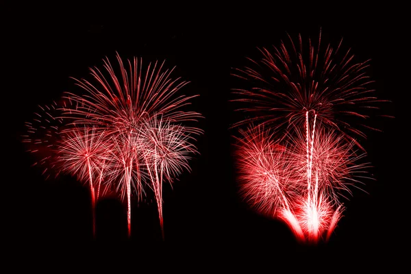 Készlet színes tűzijáték fény a fekete égen — Stock Fotó
