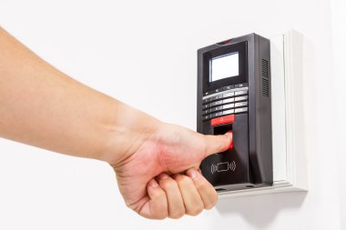 Finger print scan for unlock door security system  clipart