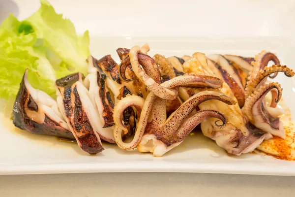 Squid grill on white dish — Stock Photo, Image