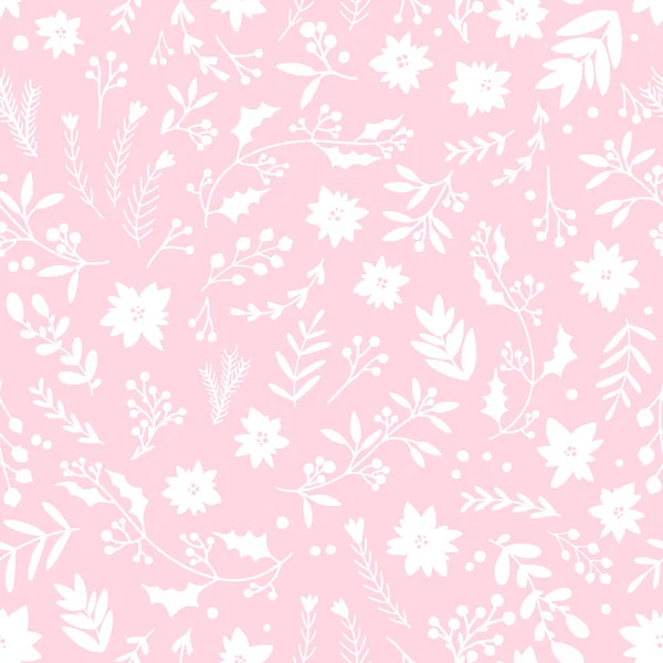 Patrón Sin Costura Floral Invierno Navidad Ilustración Vectorial Estilo Escandinavo — Vector de stock