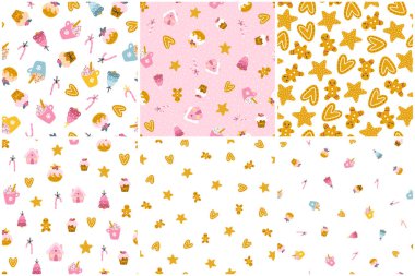 Noel tatlıları kusursuz desen oluşturuldu. Elle çizilmiş kakao fincanları, kekler, zencefilli kurabiyeler, bayramlar için süslenmiş. Şirin Pastel Paleti.