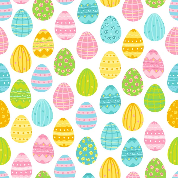 Spring background with painted Easter eggs. Digital paper. Vector hand-drawn illustration in pastel colors. Ideal for textiles, fabric printing. — Stock Vector