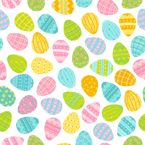 Spring background with painted Easter eggs. Digital paper. Vector hand-drawn illustration in pastel colors. Ideal for textiles, fabric printing. — Stock Vector