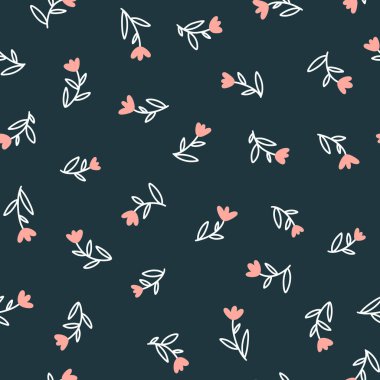 Çiçeksiz, küçük çiçekli vektör deseni. Basit bir el çizimi tarzı. Motifler özgürlüğü dağıttı. Kumaş, tekstil ve duvar kâğıdı için oldukça eski bir geçmiş. Koyu renkli dijital kağıt.