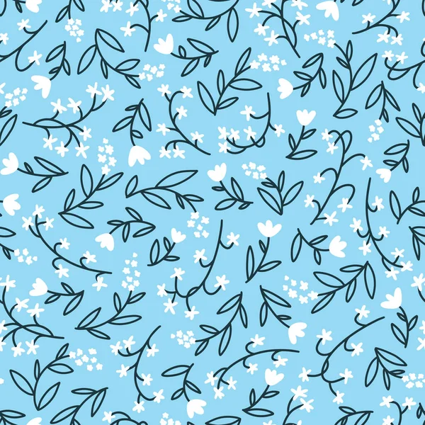 Çiçeksiz, küçük çiçekli vektör deseni. Basit bir el çizimi tarzı. Motifler özgürlüğü dağıttı. Kumaş, tekstil ve duvar kâğıdı için oldukça kalitesiz. Mavi arkaplanda dijital kağıt