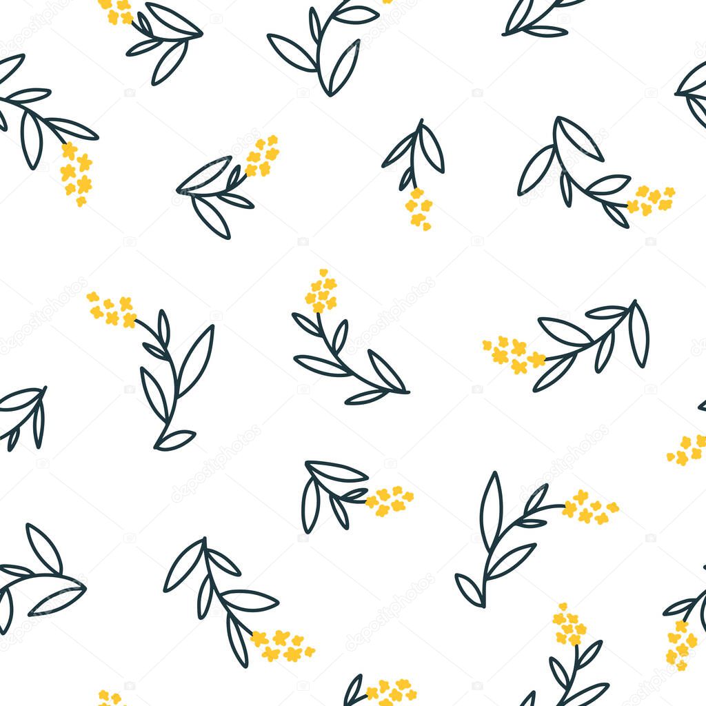 Floral seamless vector pattern with small flowers. Simple hand-drawn style. Motifs scattered liberty. Pretty ditsy for fabric, textile, wallpaper. Digital paper in white background