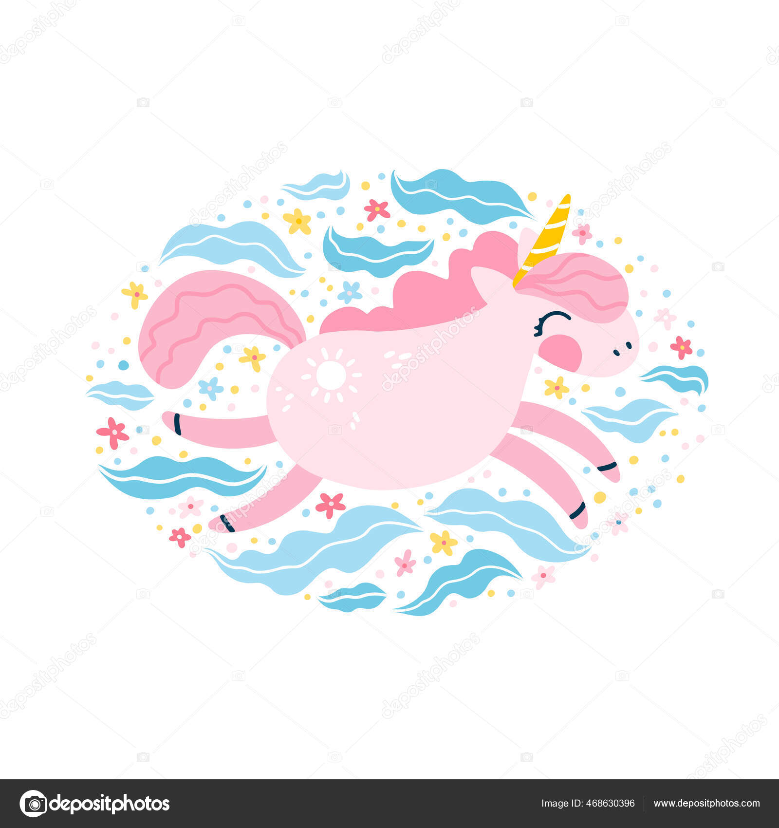 Clipart colorido de desenho animado de unicórnio com estrela