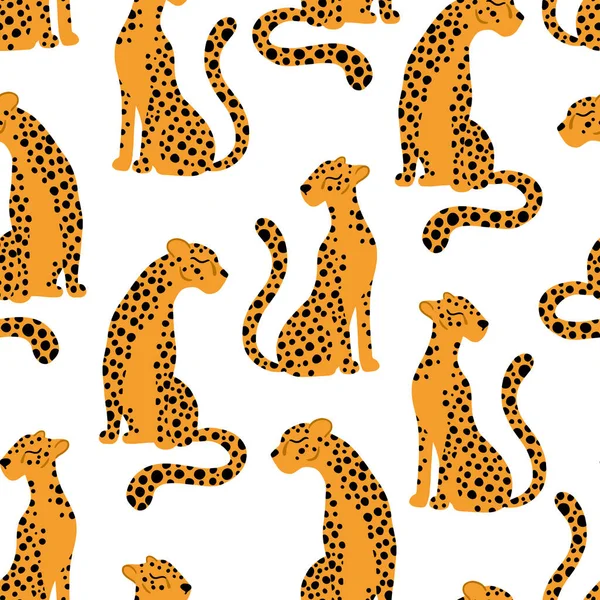 Леопарды Бесшовные Векторная Иллюстрация Тропических Животных Простом Мультяшном Стиле Ручной — стоковый вектор