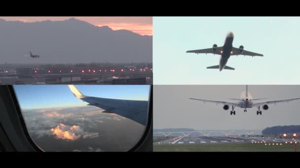 Compilazione di aerei, decollo, atterraggio, volo — Video Stock
