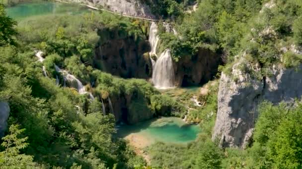 Vue Angle Élevé Cascade Veliki Slap Haute Plitvice Séquence Vidéo Libre De Droits