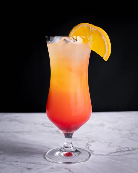 Boisson Rafraîchissante Lever Soleil Avec Tequila Jus Orange Sirop Fruits — Photo