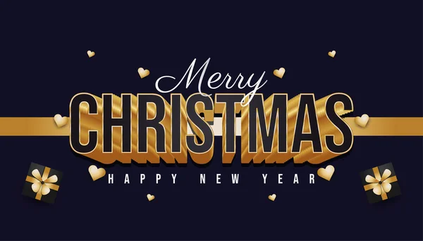 Joyeux Noël Bannière Avec Boîte Cadeau Coeur Texte Noir — Image vectorielle