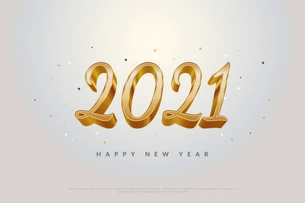 Happy New Year 2021 Banner Gold Text Orb Spread White — Stock Vector