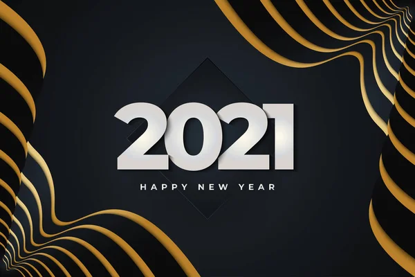 Feliz Ano Novo 2021 Com Números Prata Fundo Escuro Com — Vetor de Stock