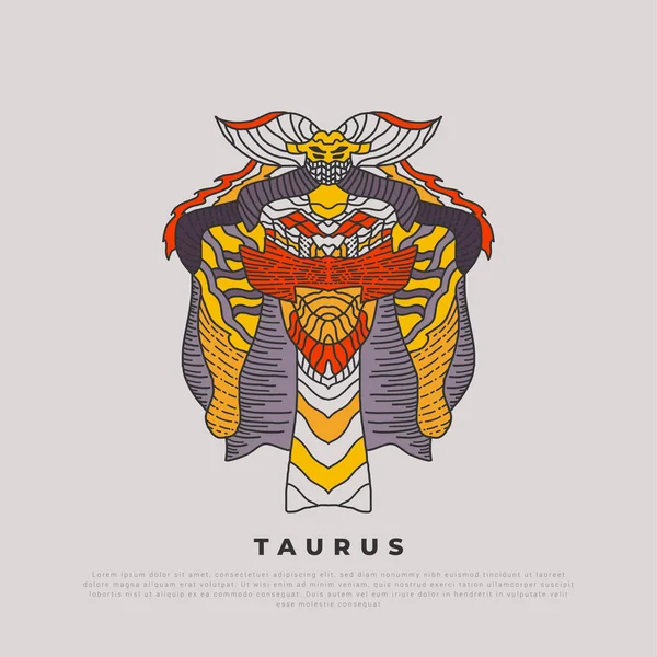 Taurus Arte Com Ornamentos Coloridos Abstratos Touro Desenho Animado Ilustração — Vetor de Stock