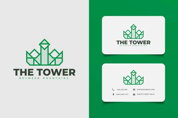 Turm Inmitten Der Berge Mit Einem Linienkonzept Für Ihr Logo — Stockvektor