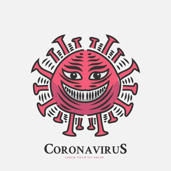 Ilustração Coronavírus Com Sorriso Assustador Mal Conceito Estilo Vintage — Vetor de Stock
