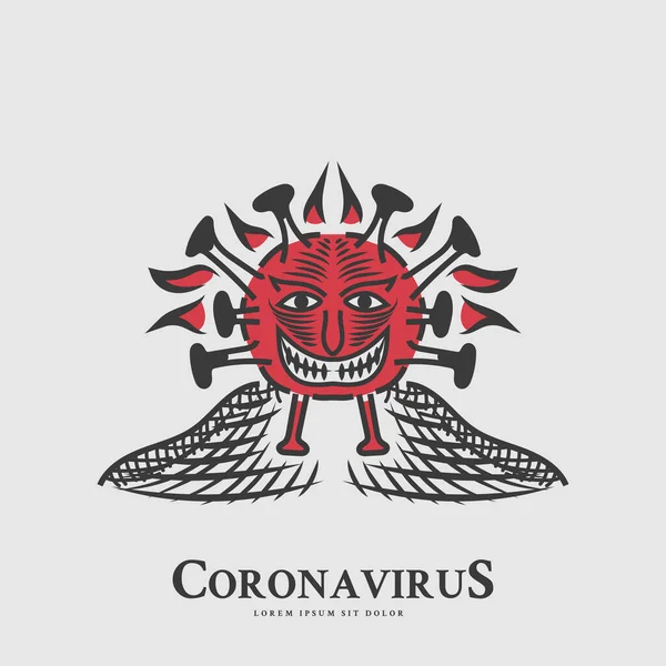 Ilustracja Koronawirusa Złym Przerażającym Uśmiechem Koncepcji Stylu Vintage — Wektor stockowy