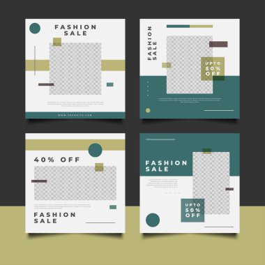 Moda tanıtımı için minimalist tarzda Sosyal Medya Posta Şablonu. Moda ve yaşam tarzı blog şablonları, web pankartları, fotoğraflar için yer tutuculu broşürler