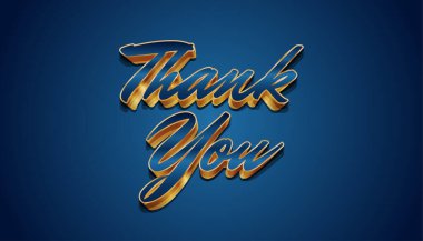 Mavi ve Altın harflerle yazılmış Mavi Arkaplanda izole edilmiş bir mektup. Teşekkür ederim Card. Tebrik Kart Vektörü İllüstrasyonu