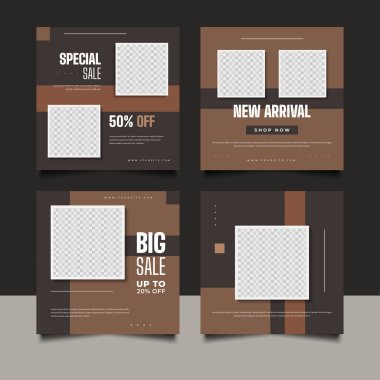 Modern ve Minimalist Moda Tanıtımı İçin Sosyal Medya Posta Şablonu. Moda ve yaşam tarzı blog şablonları, web pankartları, fotoğraflar için yer tutuculu broşürler