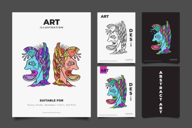 Poster, Flyer, cover, Print Material, Tattoo, Sticker veya Duvar Kağıdı için Renkli Karakter ile Soyut Sanat Resimleri. Soyut Doodle Sanatı