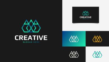 Mavi ve Yeşil Gradyan doğrusal olarak soyut harfli M logosu. Soyut Konseptte Üç Dağ Logosu