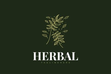 Nature Herb Logo with Line Concept in Vintage Style for Medical, Botanic or Natural Product Logos