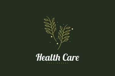 Minimalist Foliage Logo with Line Concept in Vintage Style for Beauty, Health Care or Natural Product Logos