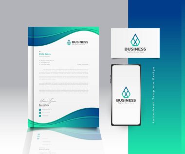 Logo, İş Kartı ve Akıllı Telefon ile Modern Business Letterhead Şablon Tasarımı Mavi ve Yeşil Gradyan