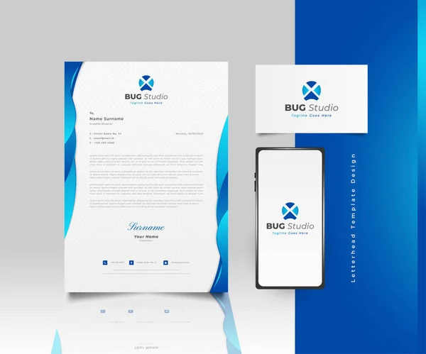 Design Modelo Moderno Business Letterhead Azul Gradiente Com Logotipo Cartão — Vetor de Stock