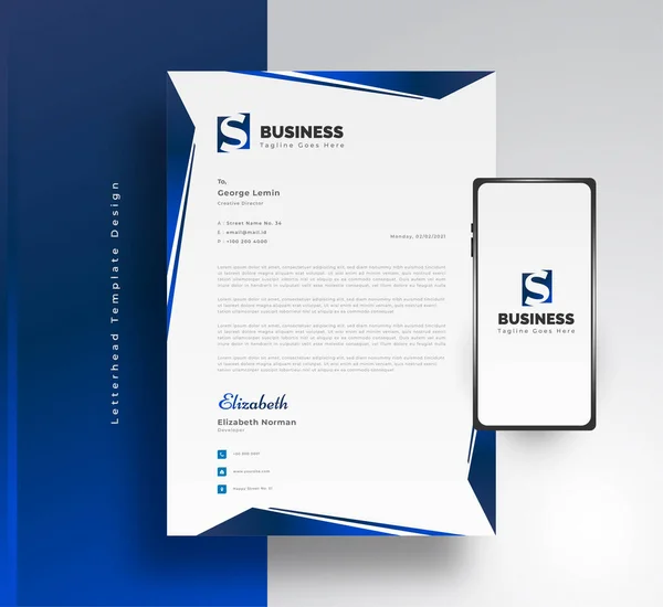 Nowoczesny Szablon Business Letterhead Niebieskiej Futurystycznej Koncepcji Smartfonem Boku — Wektor stockowy