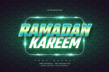 Yeşil Retro Biçimli Ramazan Kareem Metni ve Parlayan Neon Efekti