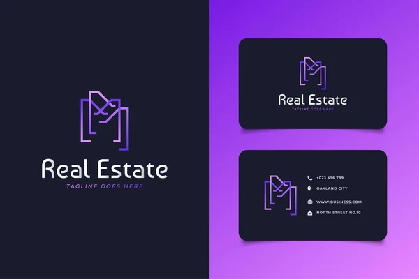 Logotipo Inmobiliario Gradiente Púrpura Con Estilo Línea Logotipo Rascacielos Construcción — Vector de stock