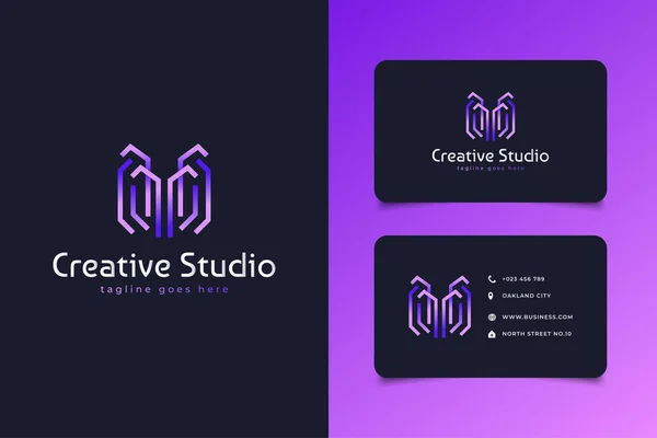 アブストラクトレター モダンコンセプトのパープルグラデーションとラインスタイルのMロゴ — ストックベクタ