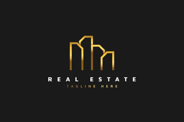 Gold Real Estate Logo Line Style Konstruktion Architektur Oder Gebäude — Stockvektor