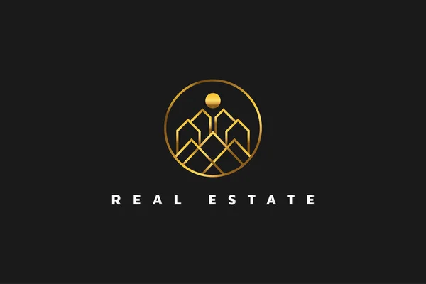 Gold Real Estate Logo Line Style Construction Architecture Building Logo — Stock Vector