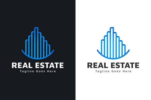 Modern Real Estate Logo Blue Gradient Line Style Construction Architecture — Stock Vector
