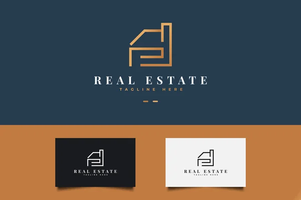 Abstract Real Estate Logo Goud Verloop Met Line Style Bouw — Stockvector