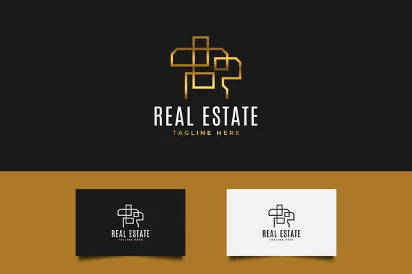 Gold Real Estate Logo Line Style Construction Architecture Building Logo — Stock Vector