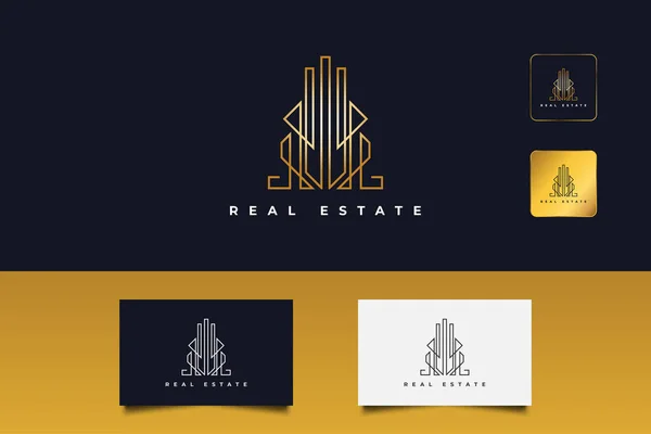 Gold Real Estate Logo Line Style Šablona Pro Návrh Loga — Stockový vektor