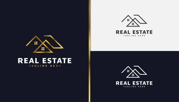 Logo Gold Real Estate Avec Style Ligne Modèle Conception Logo — Image vectorielle