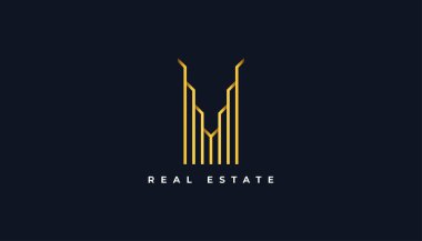 Satır Stili Altın Gradyan Emlak Logosu. İnşaat, Mimarlık veya İnşaat Logosu Tasarım Şablonu
