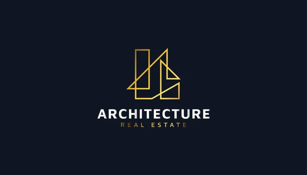 Immobilien Logo Goldgradienten Mit Linienstil Konstruktion Architektur Oder Gebäude Logo — Stockvektor