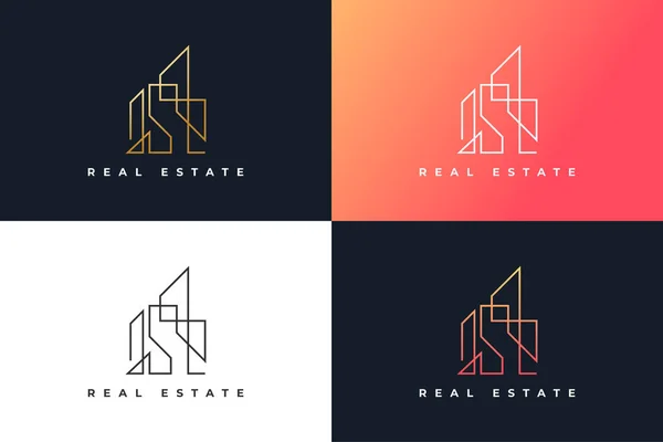 Logotipo Abstracto Bienes Raíces Estilo Línea Plantilla Diseño Logotipo Construcción — Vector de stock