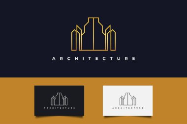 Satır Stili Altın Gradyan Emlak Logosu. İnşaat, Mimarlık veya İnşaat Logosu Tasarım Şablonu
